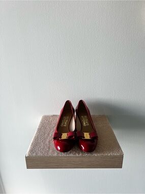 Salvatore Ferragamo Red Patent Vara Bow Flats